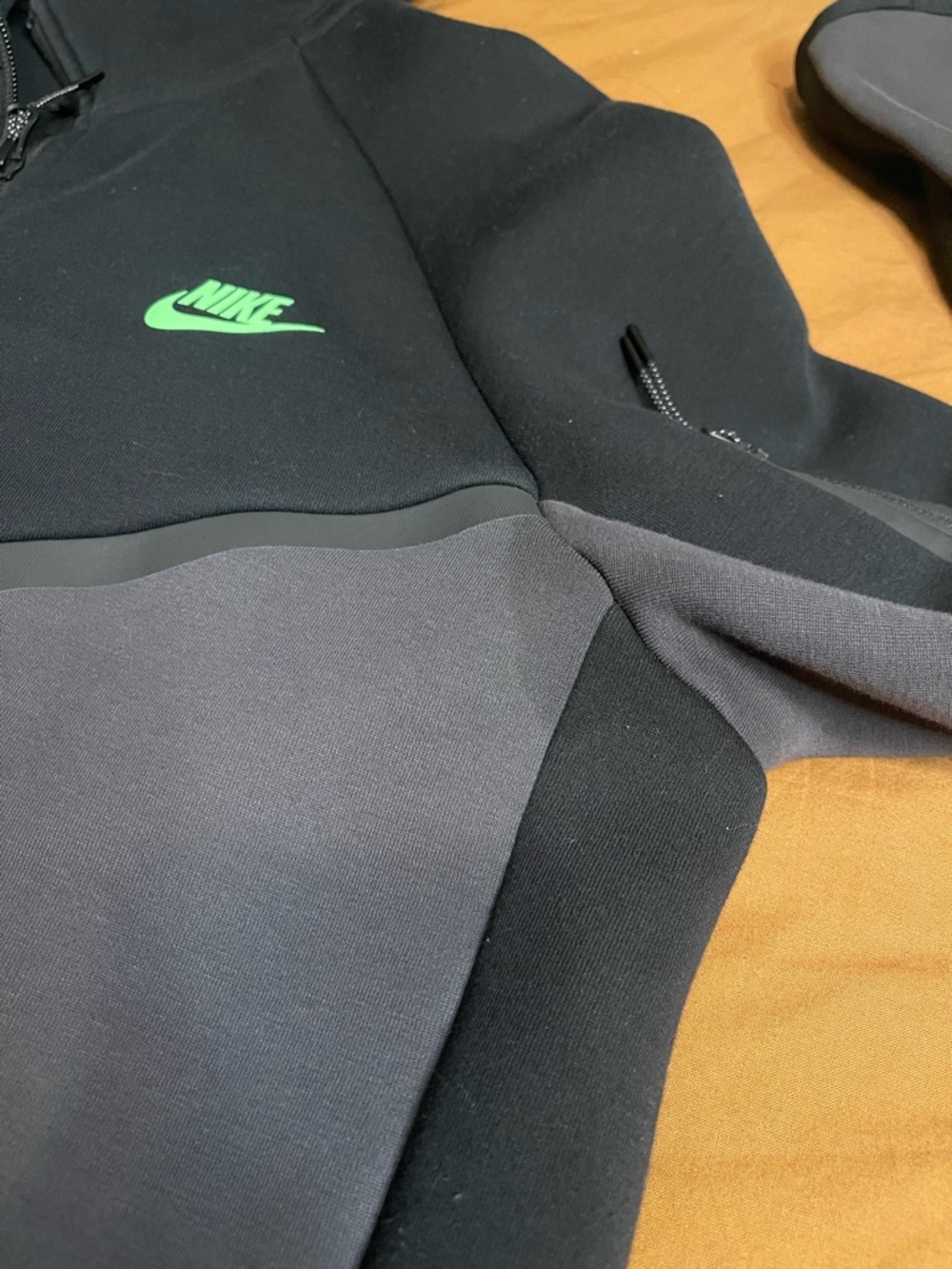 Black & Charcoal Nike tech fleece zip up with Neon Green Swoosh - Picture 3 of 7